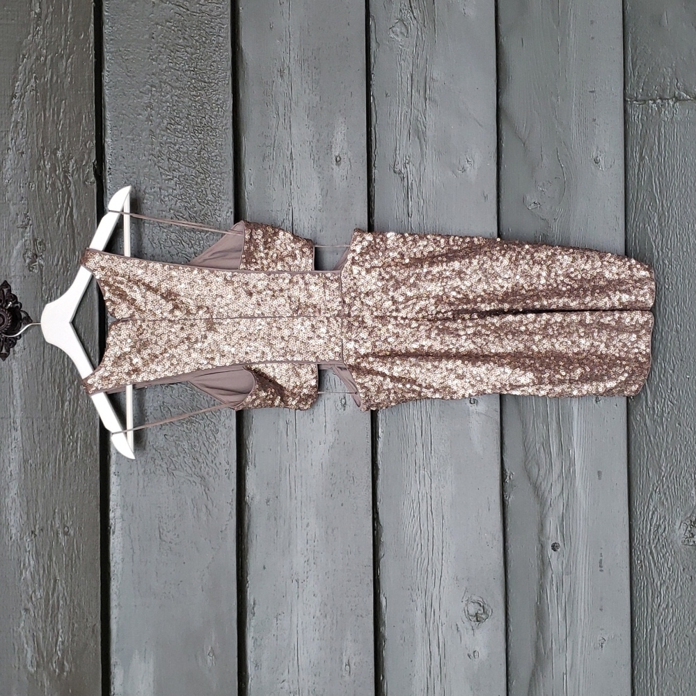 EXPRESS Gold Sequin Cutout Bodycon Mini Dress sz 6 Women's Cocktail Evening - Picture 6 of 8